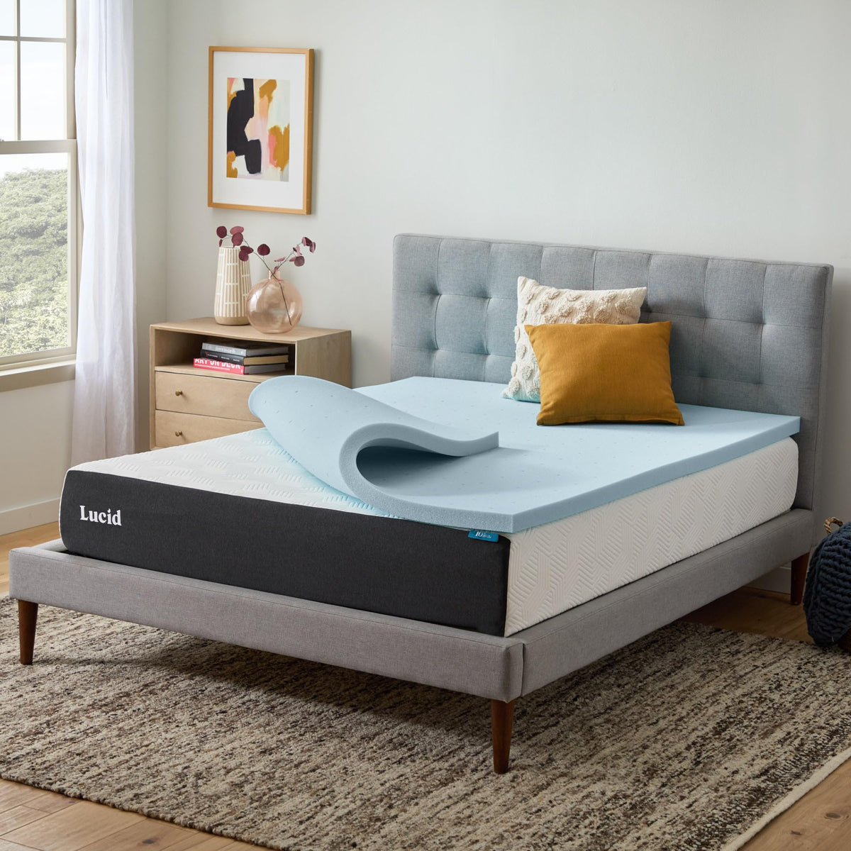 Lucid sleep scene featuring topper for cozy evenings.