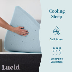 Lucid topper on bed demonstration showing soft, responsive support.