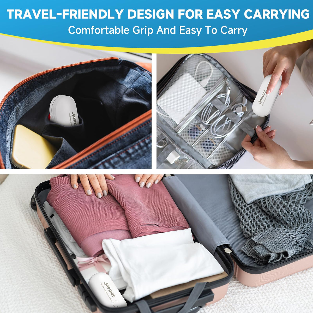 Luciteck sealed bags in luggage illustrate space-saving travel organization.