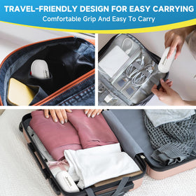 Luciteck sealed bags in luggage illustrate space-saving travel organization.