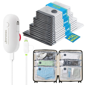 Luciteck travel vacuum bags with pump unit for easy on-the-go packing.