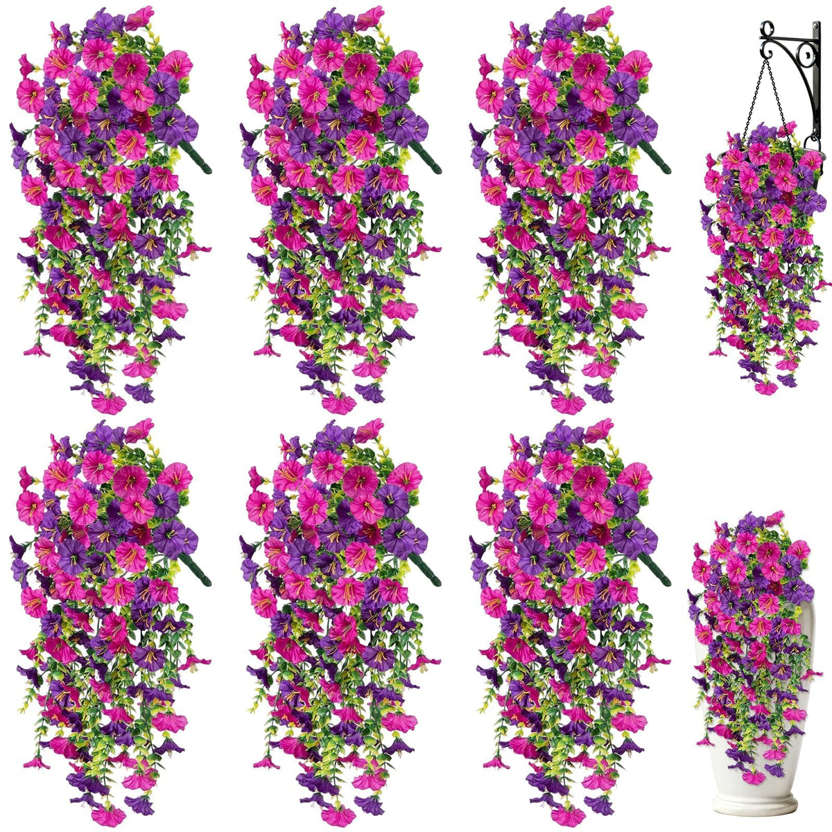 LuckyEra artificial hanging flowers on porch with six morning-glory blooms for year-round color