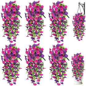 LuckyEra artificial hanging flowers on porch with six morning-glory blooms for year-round color
