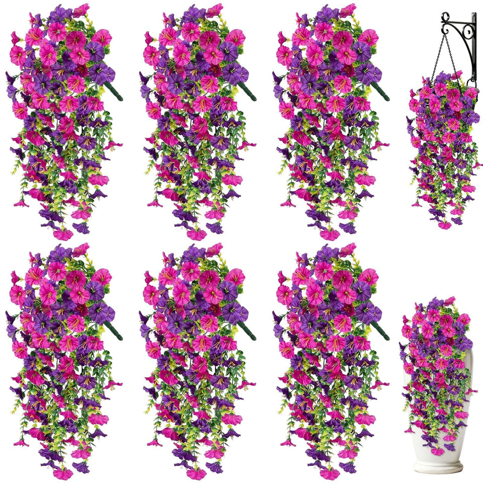 LuckyEra artificial hanging flowers on porch with six morning-glory blooms for year-round color
