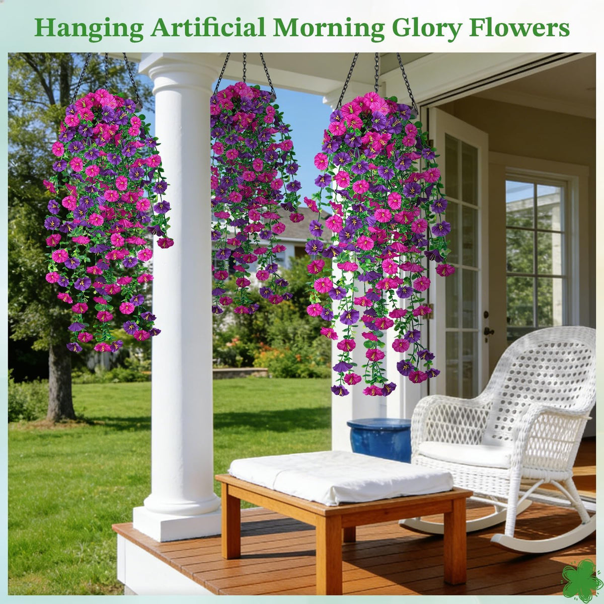 Outdoor fence or pergola decor with LuckyEra artificial flowers for curb appeal