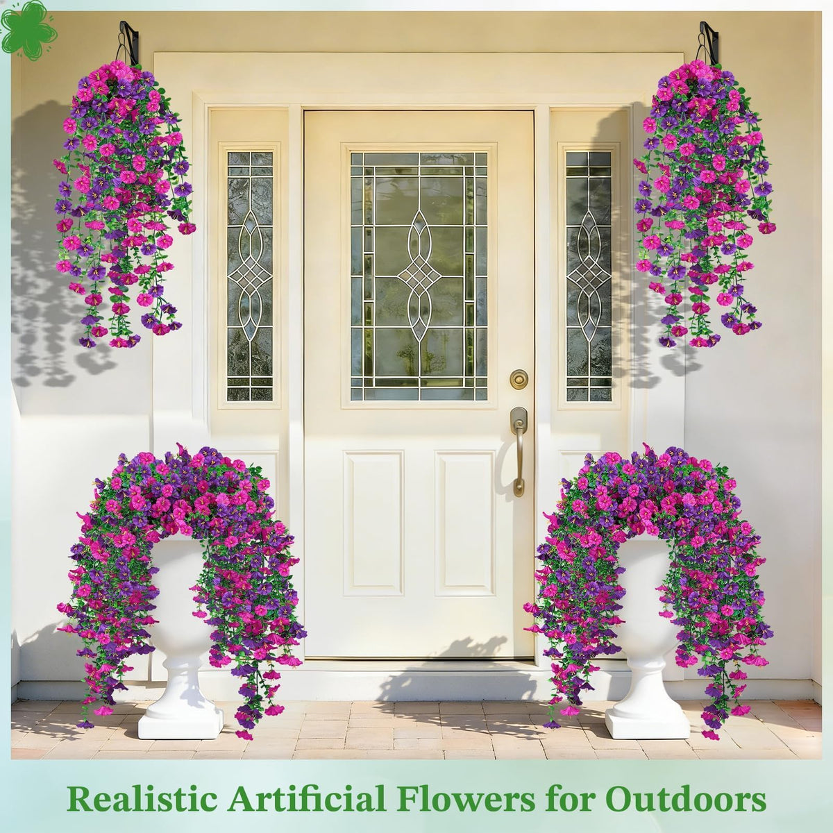 Vertical garden idea with LuckyEra hanging flowers and eucalyptus accents