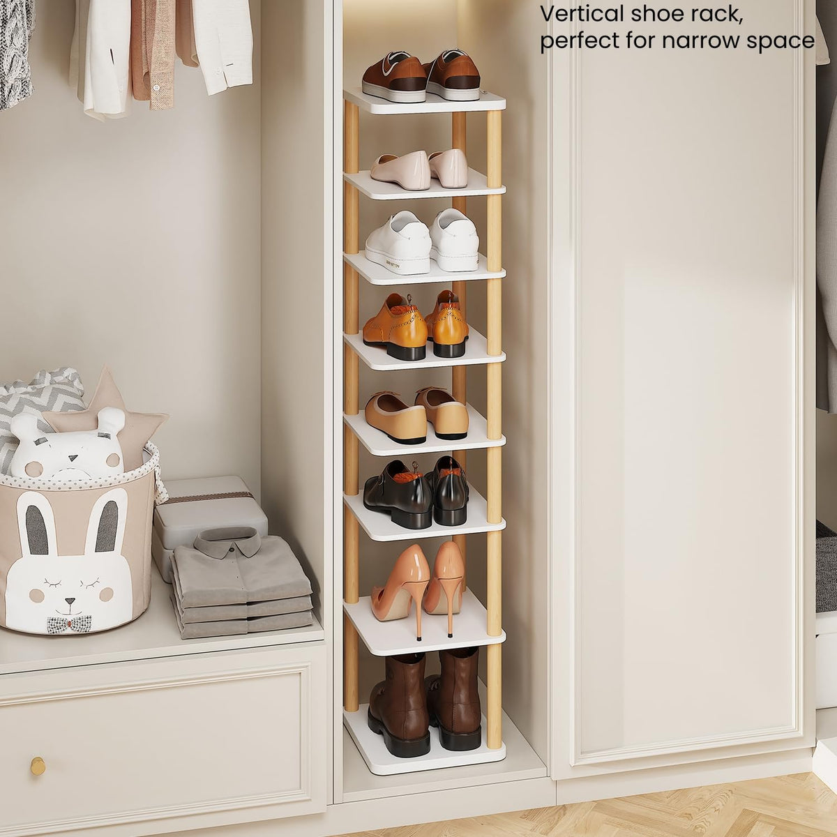 Heel-friendly lower levels on LUCKNOCK optimize flats and heels storage.