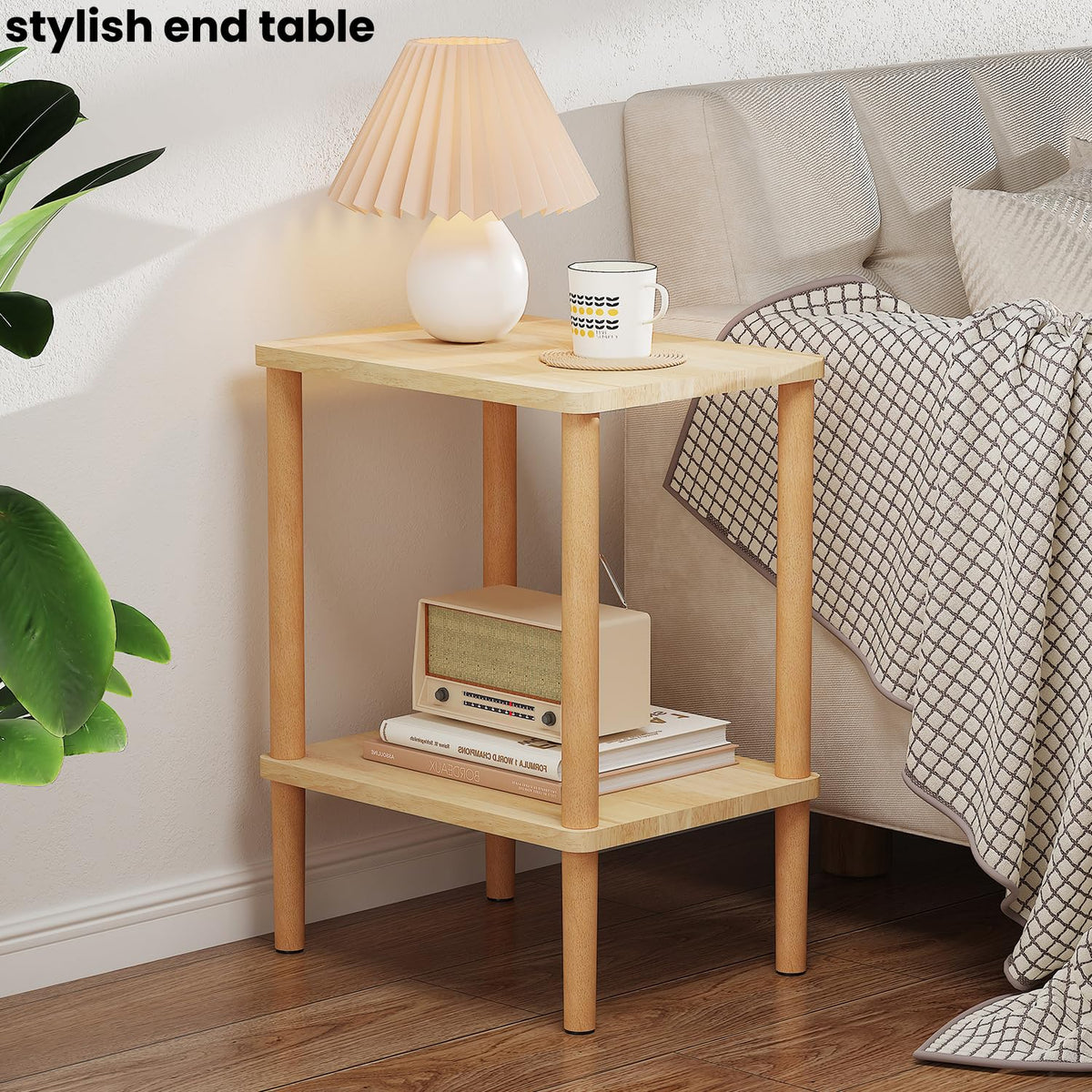 LUCKNOCK solid wood side table top view highlighting the two-tier surface