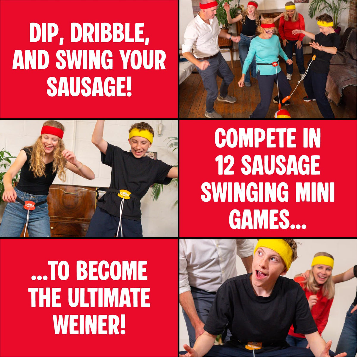 Lucky Egg Swing Your Sausage fits indoor and outdoor play settings.
