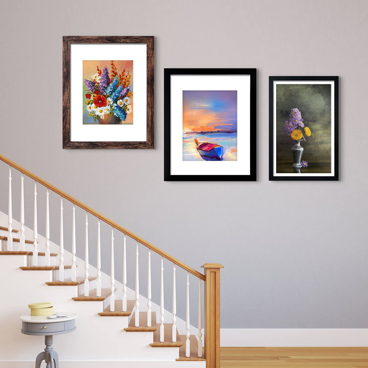 LUCKYLIFE wall-mount display shows versatile orientation for a living room gallery