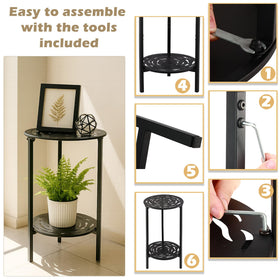 The lucpur 2-tier round table floral pattern detail highlights laser-cut elegance.