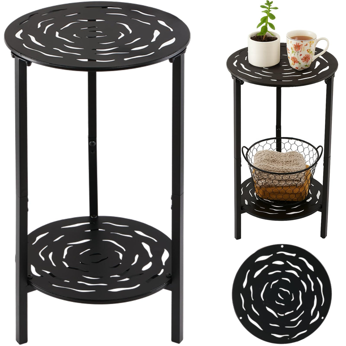 The lucpur 2-tier round table top view shows a compact, space-saving design.