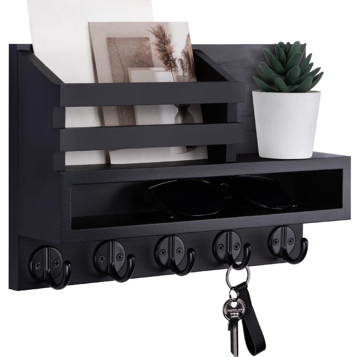 Lucundm key mail holder wall mount with five hooks for organized entryway storage.