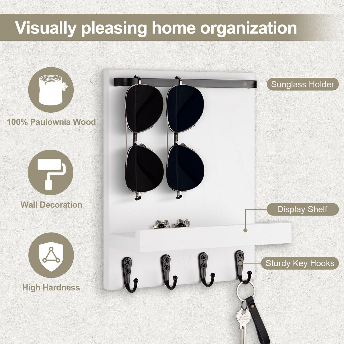 Lucundm sunglasses holder with integrated rail keeps eyewear safe and within easy reach.