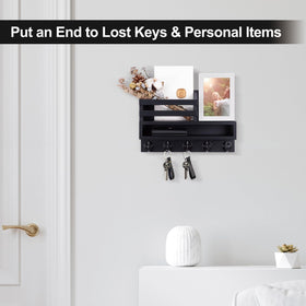 Lucundm wooden key mail holder features sturdy construction and textured finish.