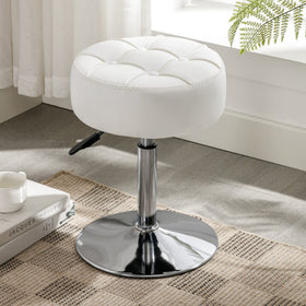 LUE BONA adjustable vanity stool showing height control and 360° swivel for flexible setup