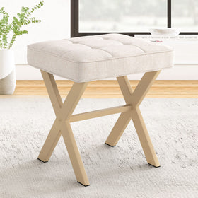 LUE BONA square linen makeup stool base provides sturdy vanity seating.