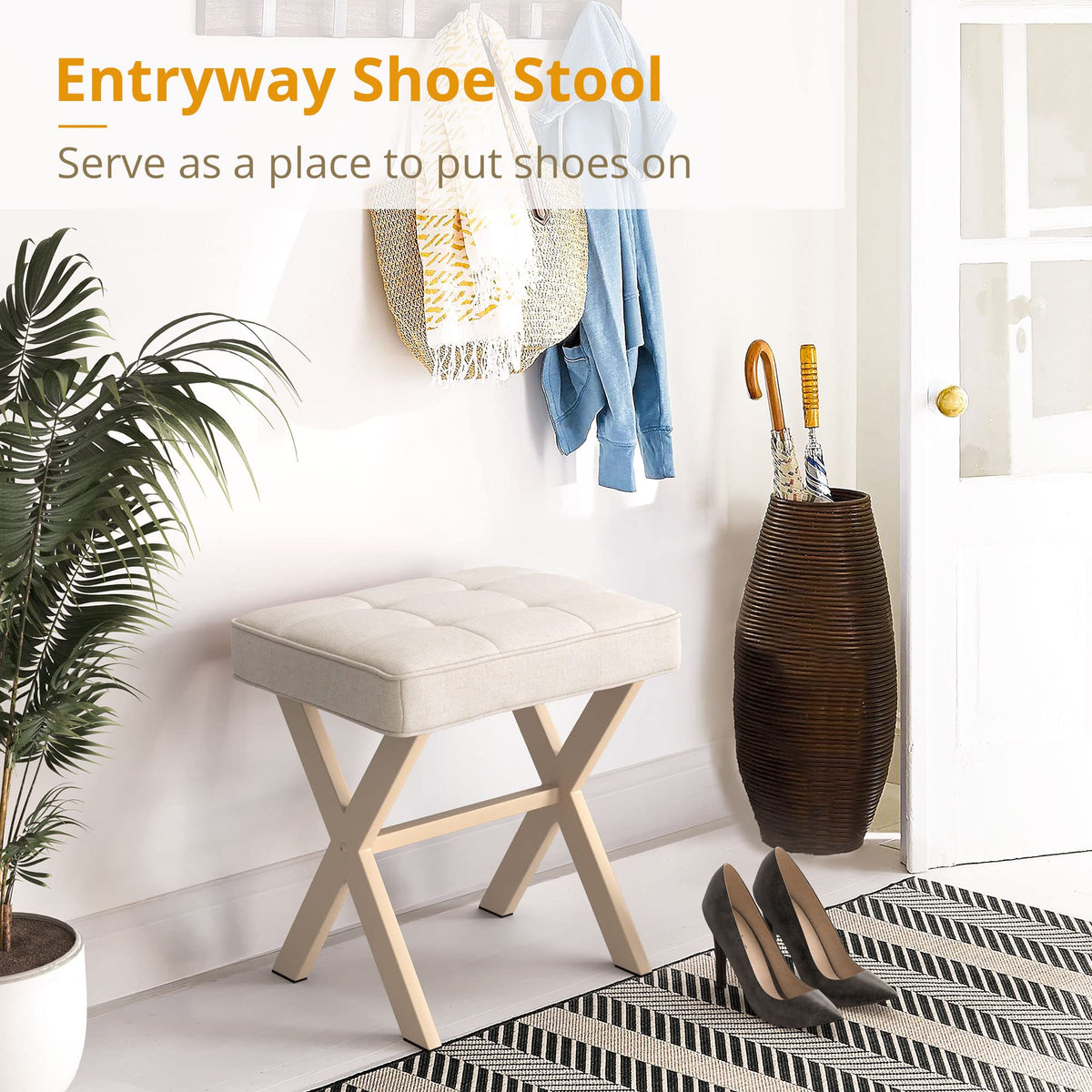 LUE BONA makeup stool with metal X legs for modern stability.