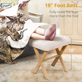 LUE BONA square makeup stool with tufted seat adds elegant detail.
