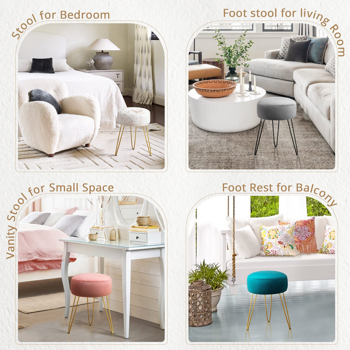 LUE BONA vanity stool with gold legs adds stability and style