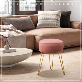LUE BONA vanity stool round seat complements tray-based side tables in rooms
