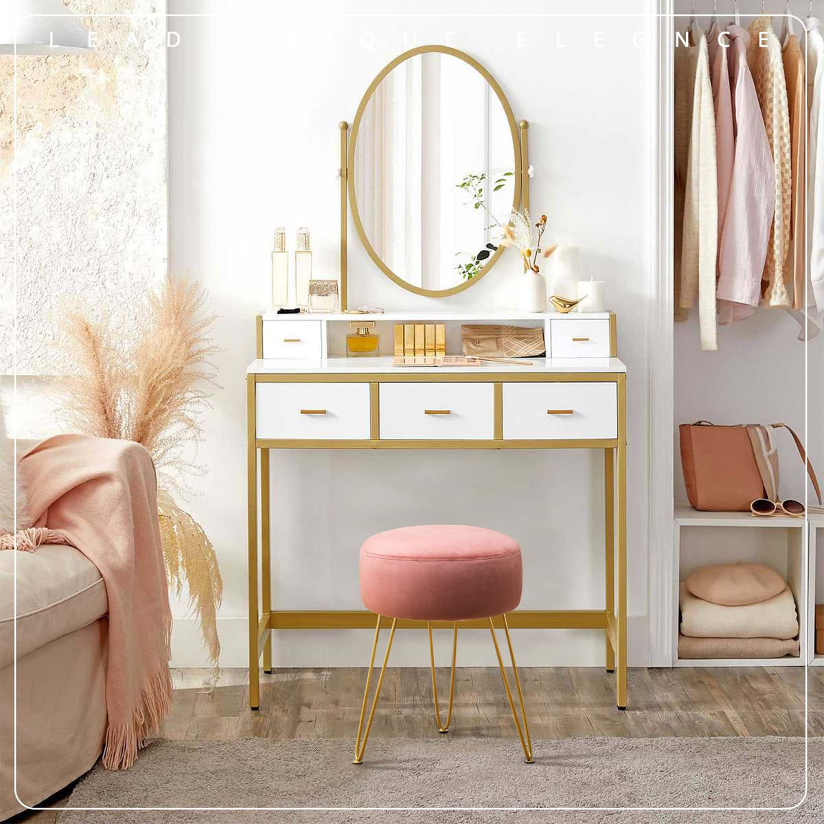 LUE BONA vanity stool cushion close-up showing high-density foam support