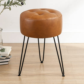 LUE BONA faux leather vanity stool in brown with a durable base for daily use.