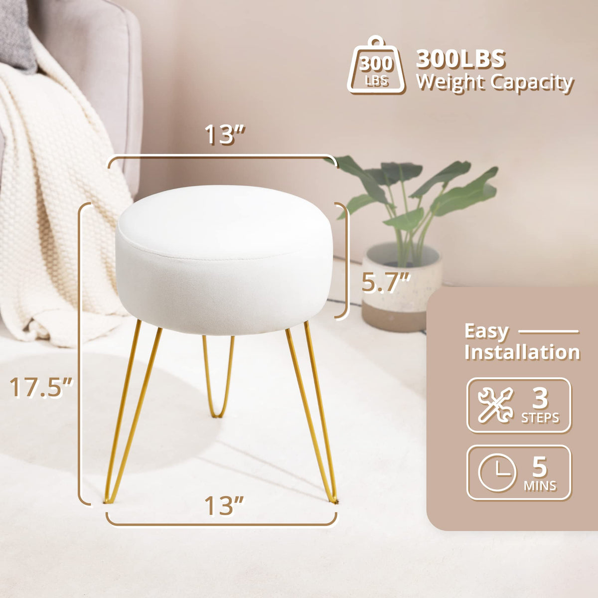 LUE BONA vanity stool with tray converts to a small side table