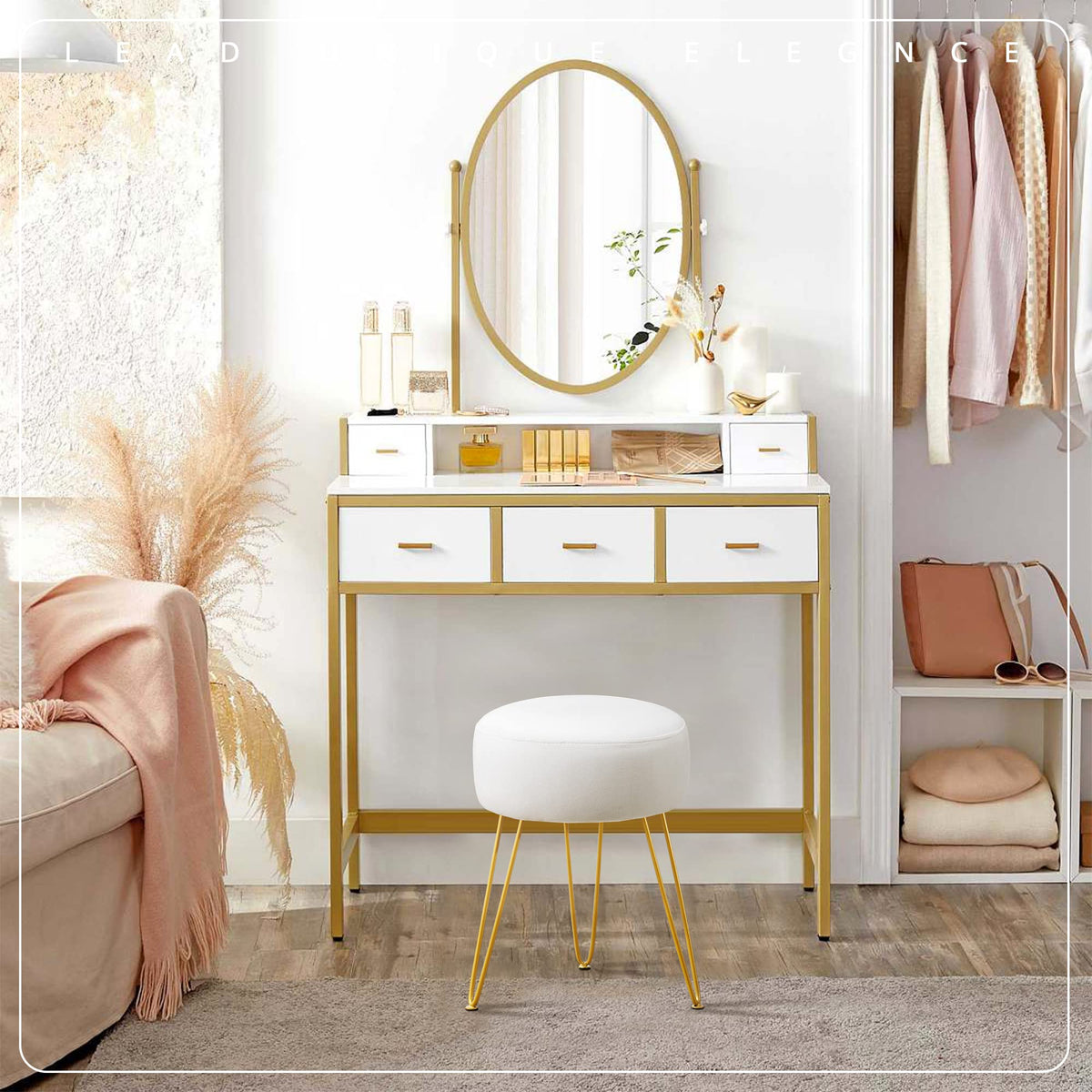 LUE BONA vanity stool velvet cushion adds comfort for daily makeup routines
