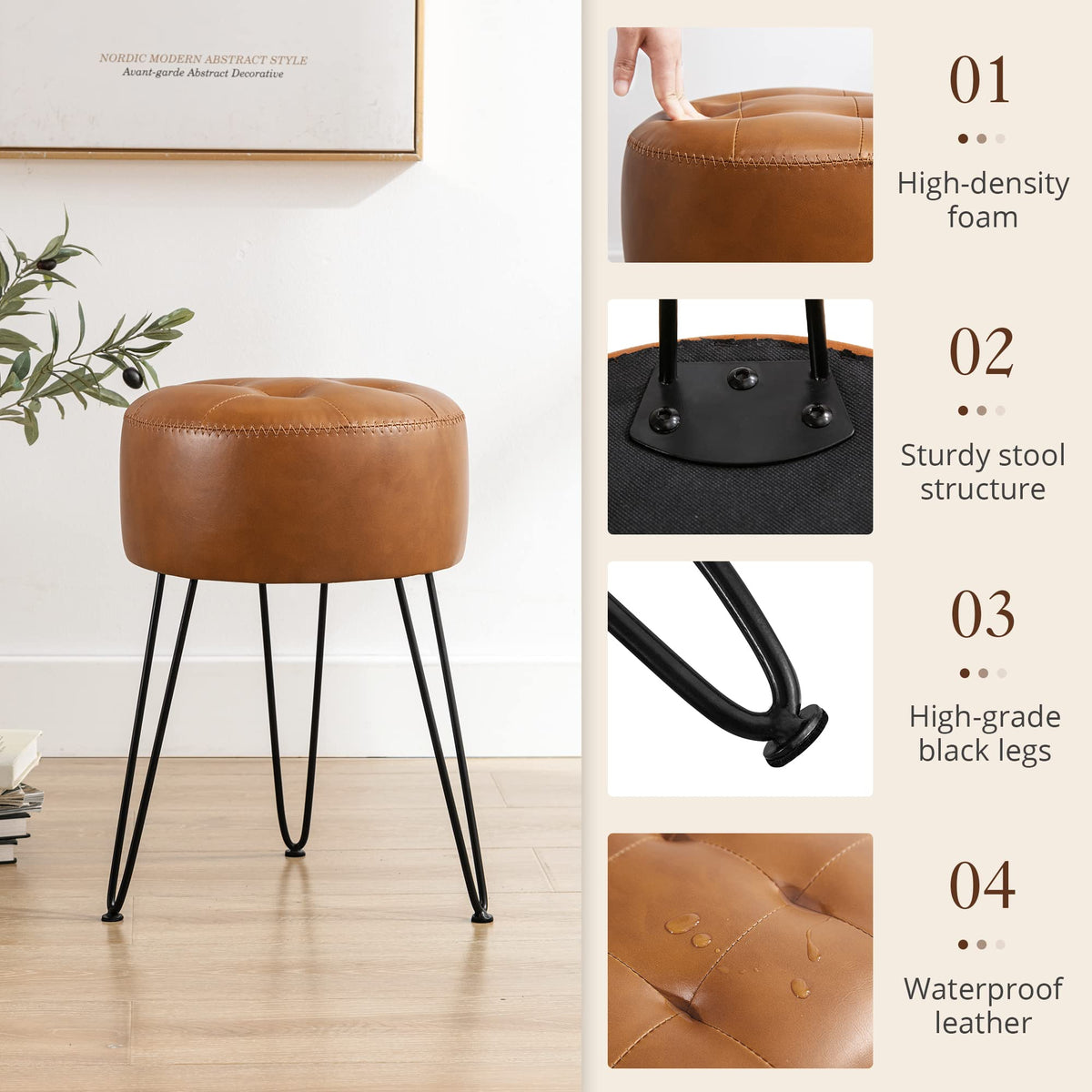 LUE BONA vanity stool ideal for bedroom, dressing room, or living area.