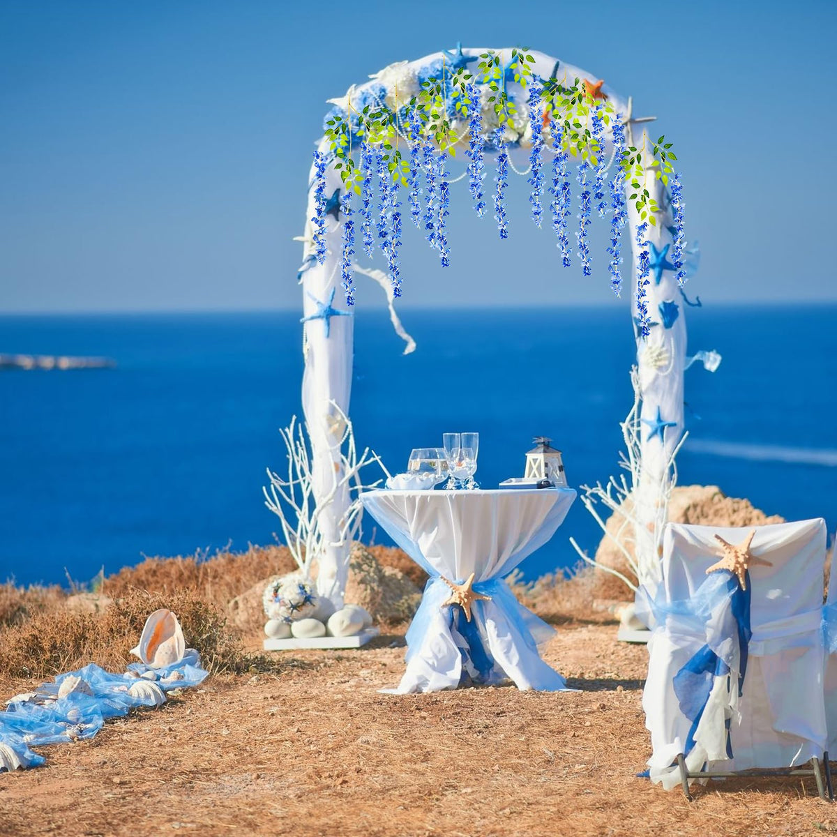 Luerbi royal blue wisteria garland draped over a windowsill for color