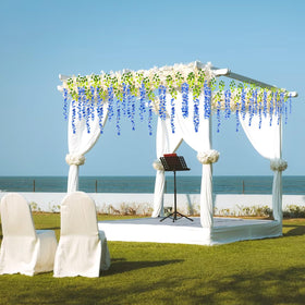 Luerbi royal blue wisteria garland used as wall decor for ambient styling