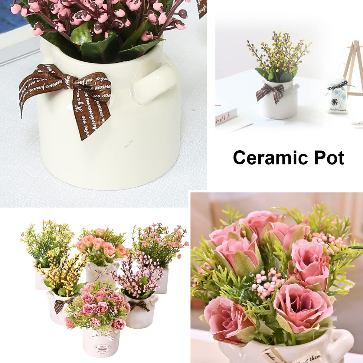 LUEUR artificial-flower close-up with porcelain pot, highlighting premium craftsmanship for shelf styling.