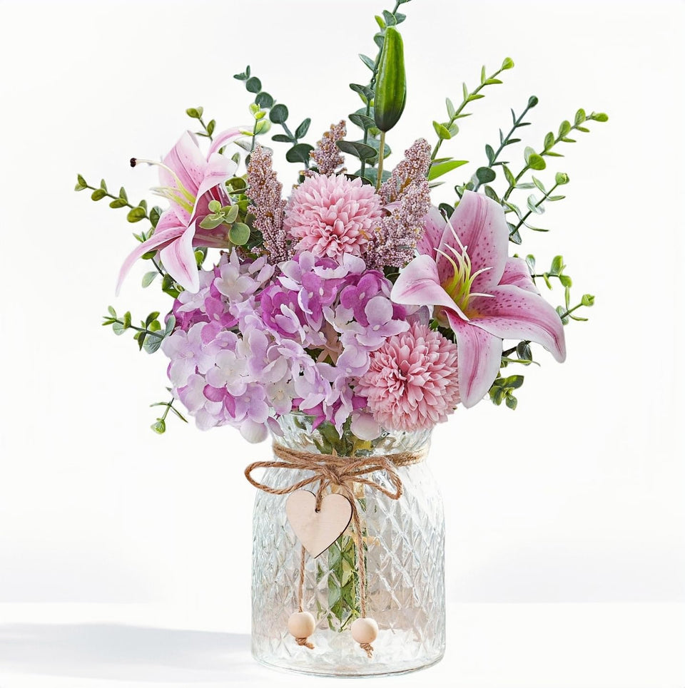 LUEUR faux flowers with vase pink lilies centerpiece for long-lasting decor
