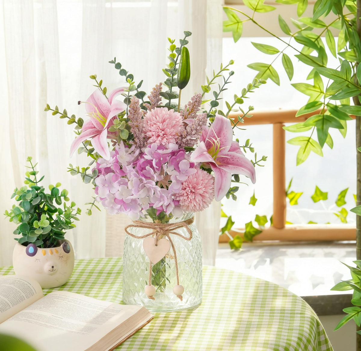 LUEUR faux flowers with vase ready-display arrangement saves styling time