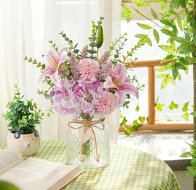 LUEUR faux flowers with vase ready-display arrangement saves styling time