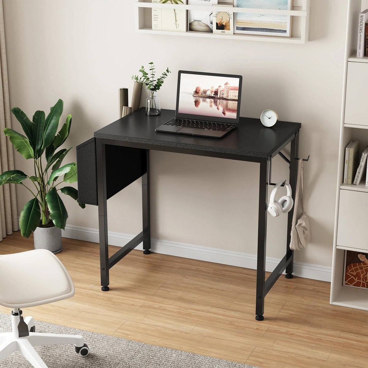 Lufeiya desk with removable storage bag for tidy supplies.