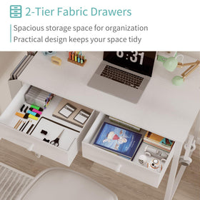 Lufeiya small white kids desk drawer open for easy access.