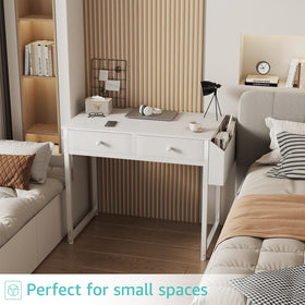 Lufeiya small white kids desk under-desk storage for small spaces.