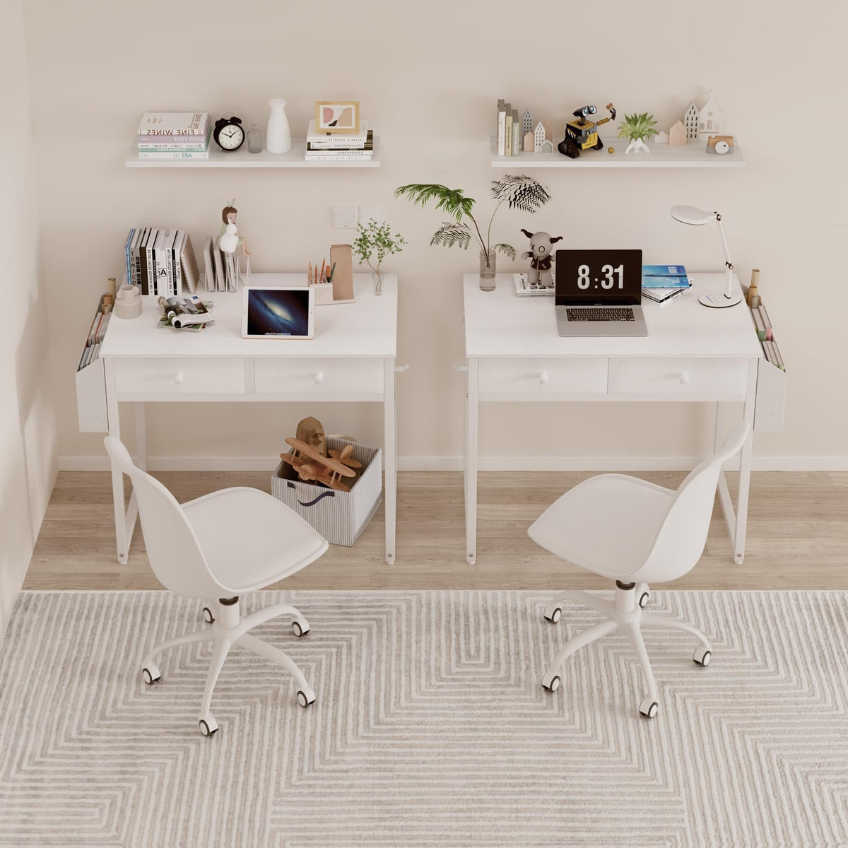 Lufeiya small white kids desk wood-front detail emphasizing durability.