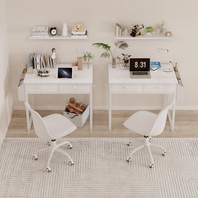 Lufeiya small white kids desk wood-front detail emphasizing durability.