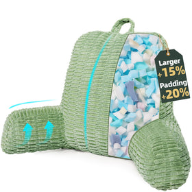 LUISOF 21-inch reading pillow on bed offers enhanced support for long reading sessions.