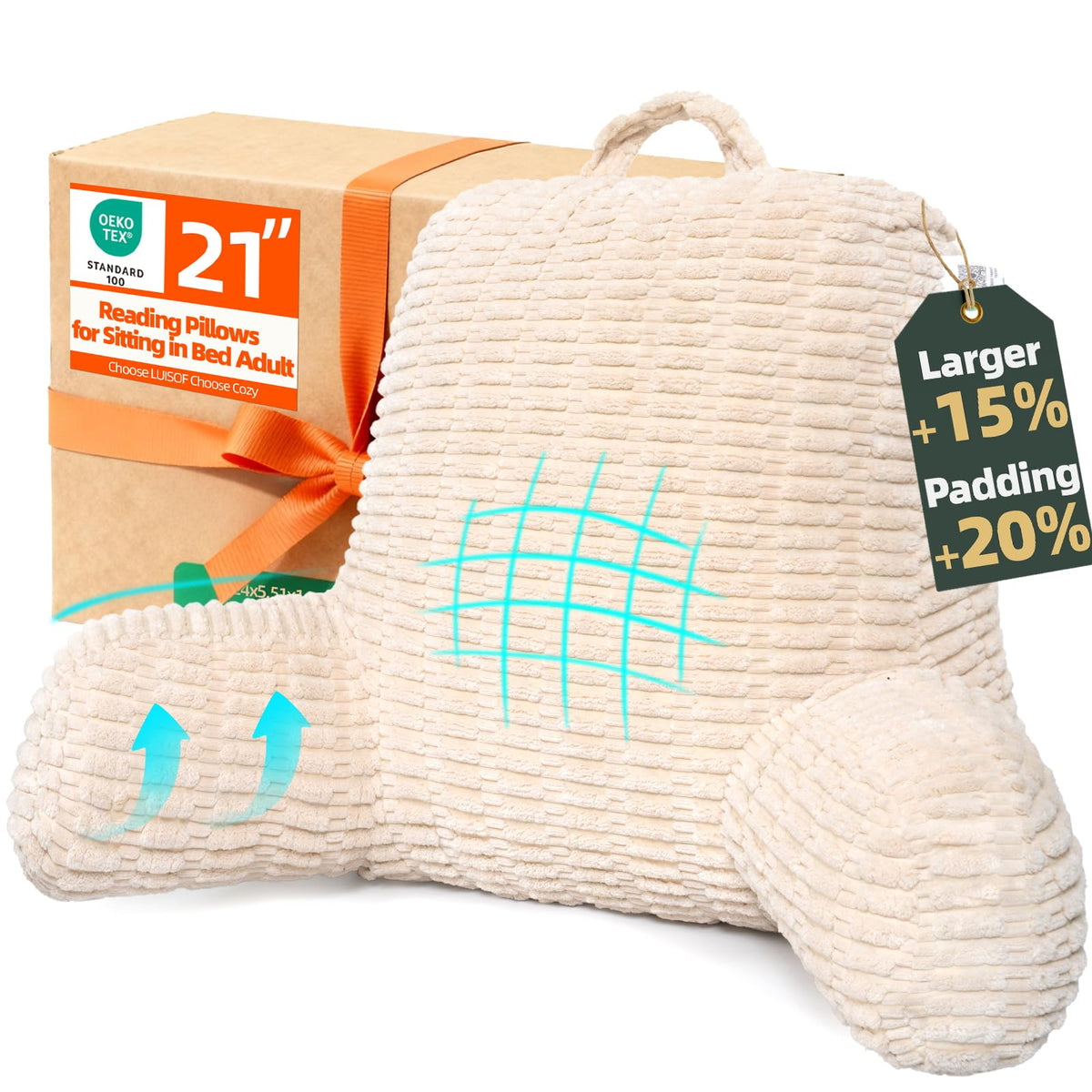 LUISOF reading pillow with arm rests for comfortable bed reading