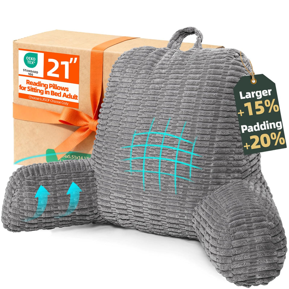 LUISOF reading pillow in bed providing plush support and comfort