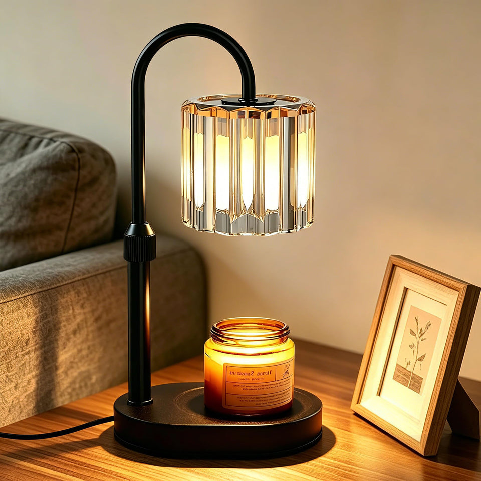 Lukasa Candle Warmer Lamp adjustable height showing universal candle fit for jars and melts