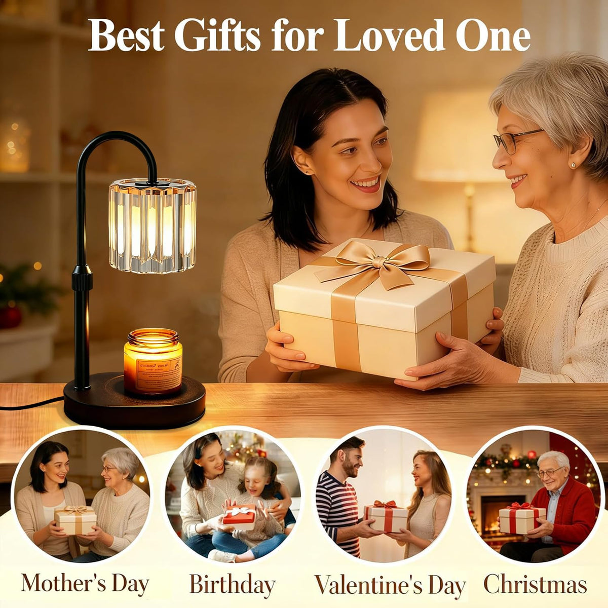 Lukasa Candle Warmer Lamp with dimmer displaying four levels for mood control