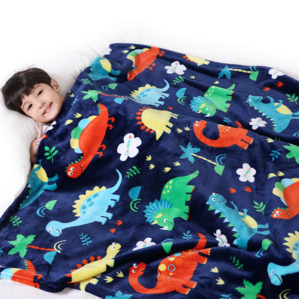 Lukeight dinosaur blanket with reversible double sided design for playtime or bedtime