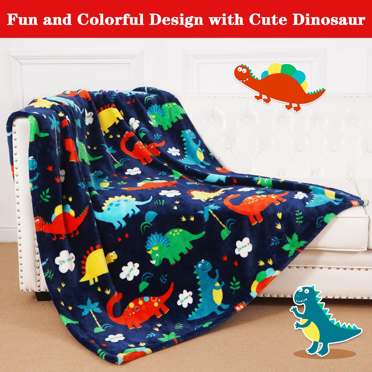 Lukeight dinosaur blanket soft fluffy surface enhances comfort during naps or travel