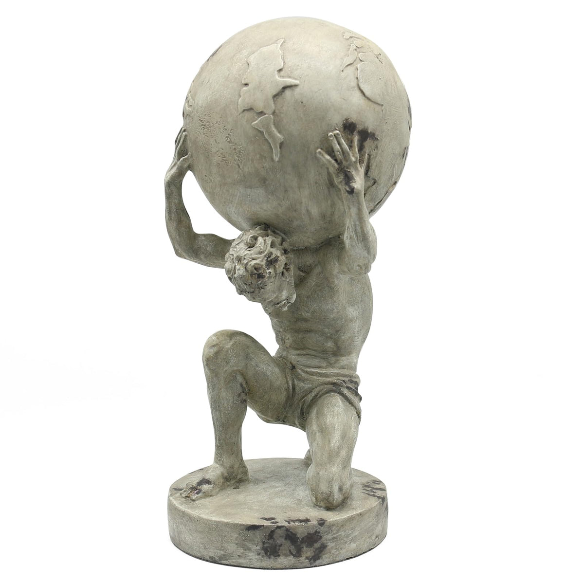 Lukitas Atlas holding earth figurine on display, a striking centerpiece for shelves and inspiration.