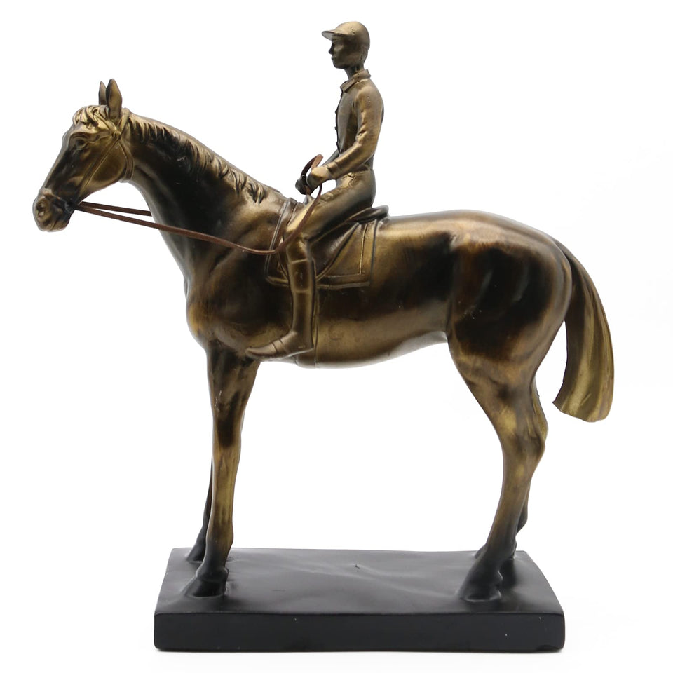 Lukitas Horse Rider Statue frontal view with lifelike details for desk display.